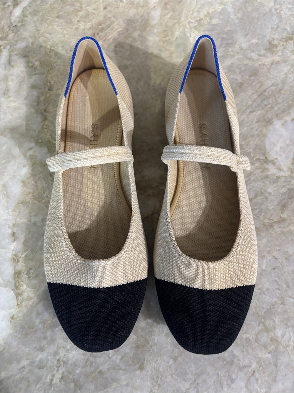 Rothy’s Two-Tone Knit Mary Jane Flats - Cream and Black